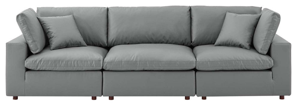 Sofa, Faux Vegan Leather, Gray, Modern, Living Lounge Hotel Hospitality