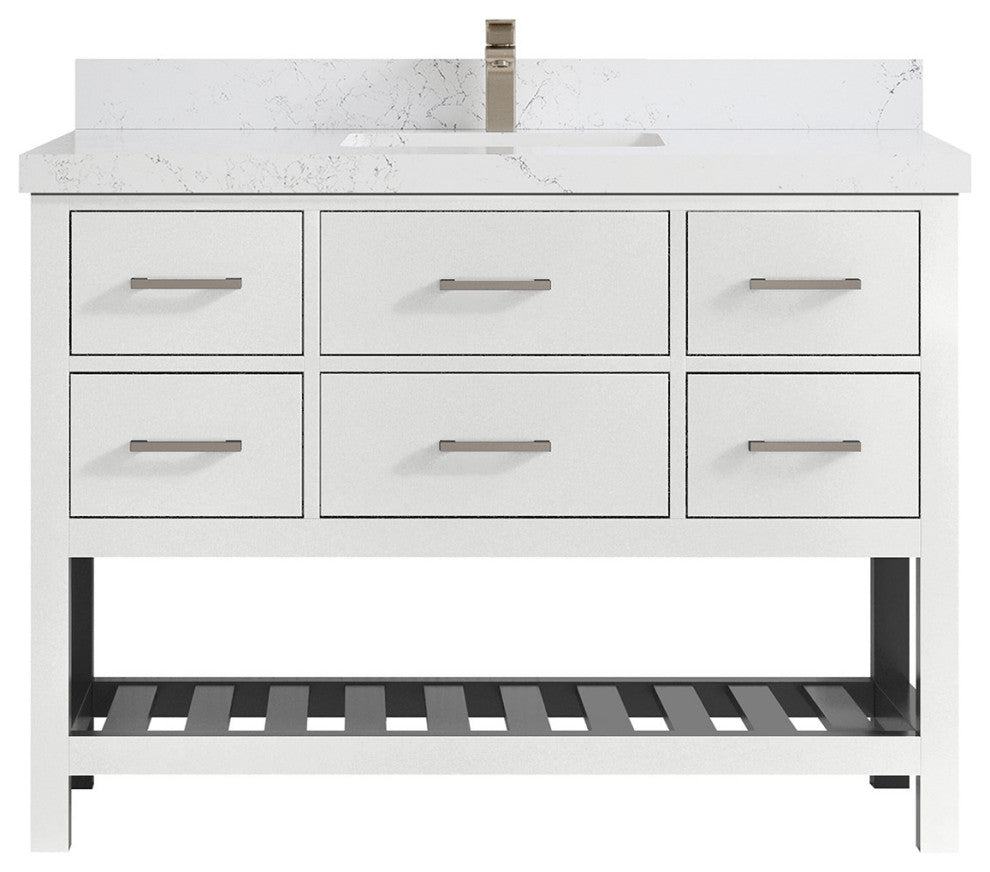 Parker 48 Single Sink Bath Vanity in White 2" Empira Quartz
