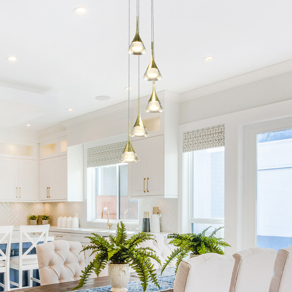 Amalfi 5-Light ETL Certified Integrated LED Chandelier Lighting Fixture, Gold