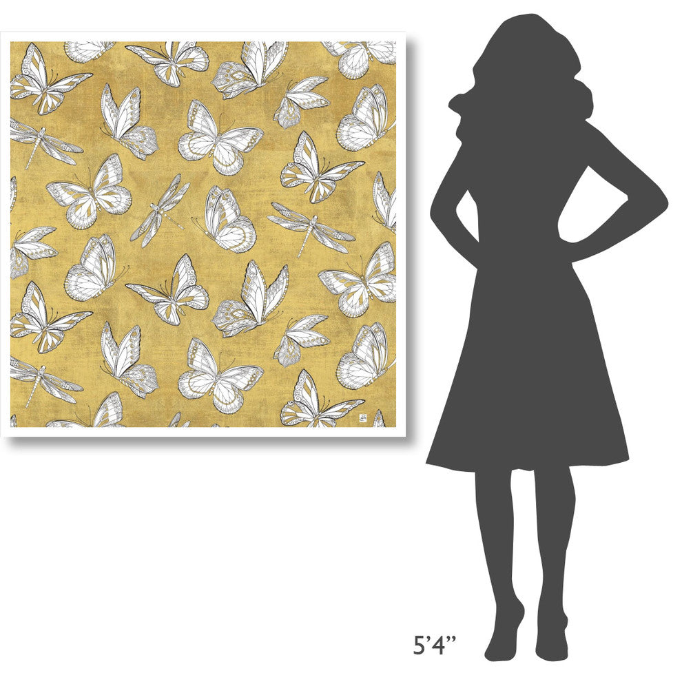 "Color my World Butterfly Pattern Gold" Print by Daphne Brissonnet, 42"x42"
