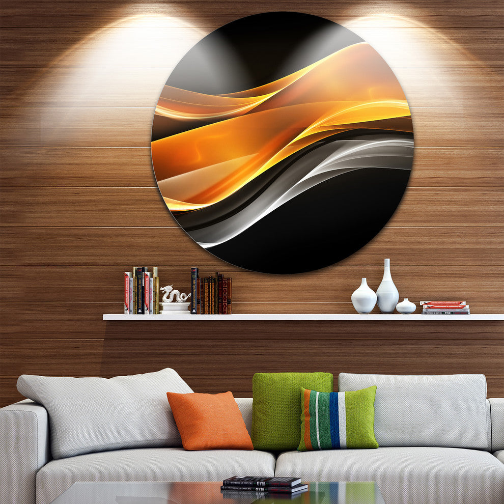 Gold Pink Inward Waves, Abstract Digital Art Disc Metal Wall Art, 36
