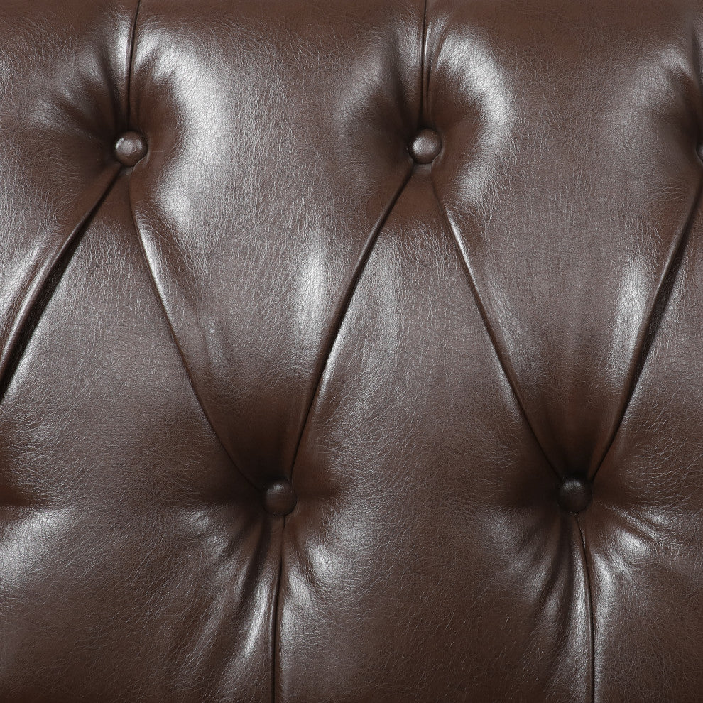 Jelm Contemporary Tufted Loveseat, Dark Brown, Pu + Birch