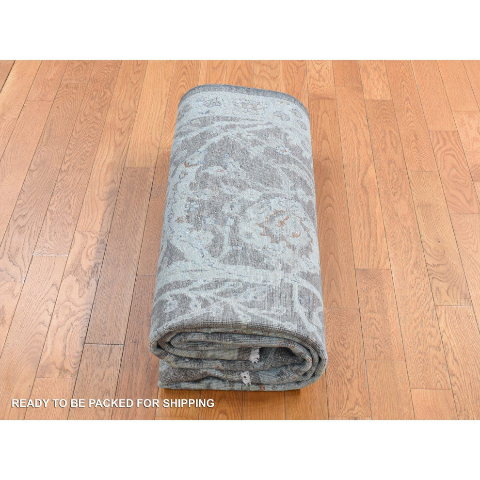 Arctic Blue, Silver Wash Peshawar, Hand Knotted, Pure Wool, Rug, 5'9"x9'