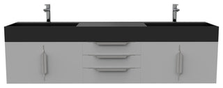 CastelloUSA Amazon 72" Wall Mounted Vanity Set, Gray, Black Top, Brushed Nickel
