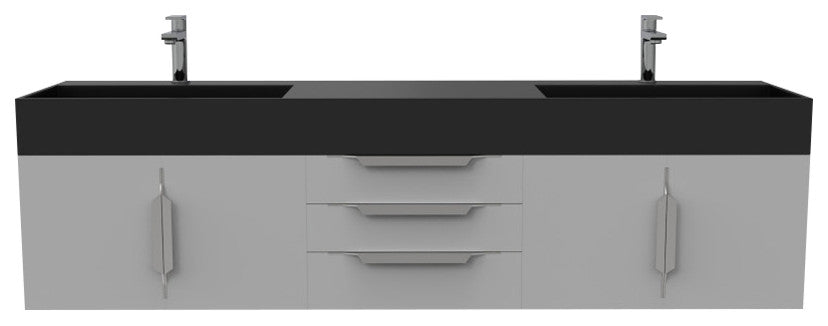 CastelloUSA Amazon 72" Wall Mounted Vanity Set, Gray, Black Top, Brushed Nickel