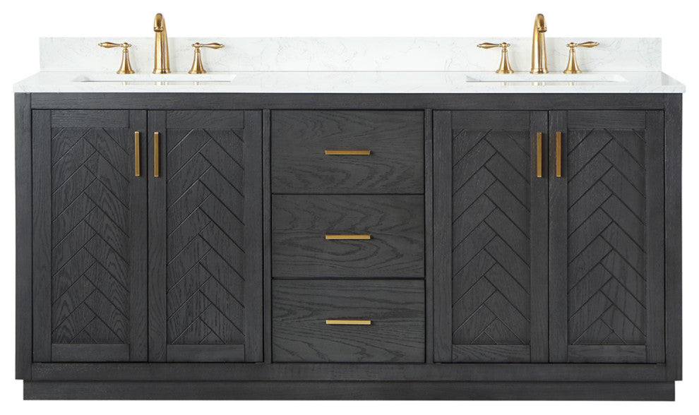 Gazsi Brown Oak Bathroom Vanity Set, 72", Without Mirror