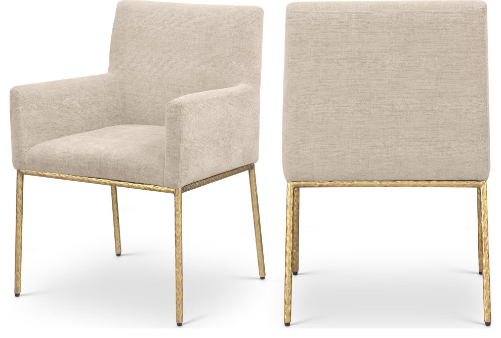 Reeves Upholstered Dining Chair, Beige, Chenille , AC,  Brushed Brass, Set of 2