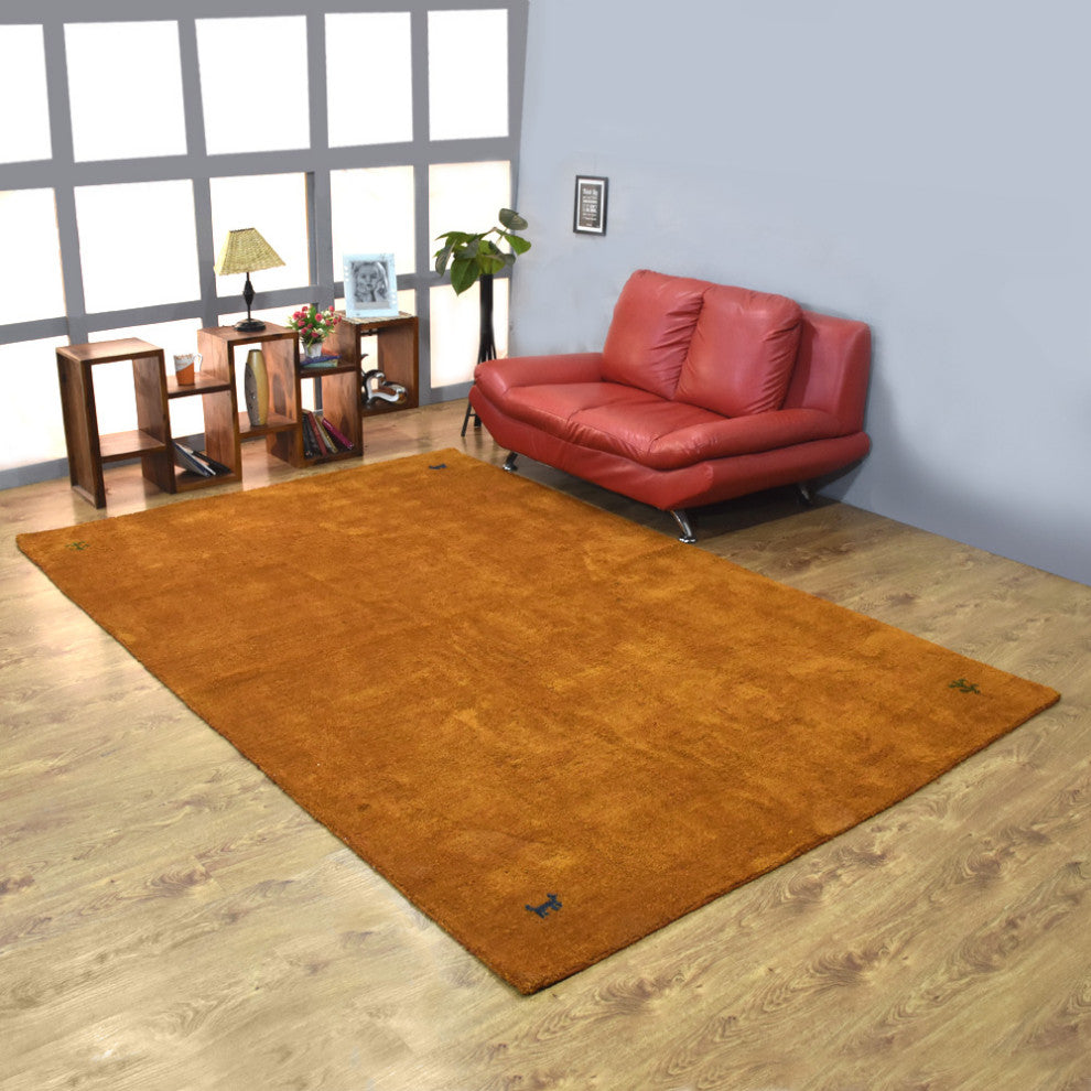 Hand Knotted Loom Silk Mix Area Rug Contemporary Orange, [Rectangle] 6'x9'