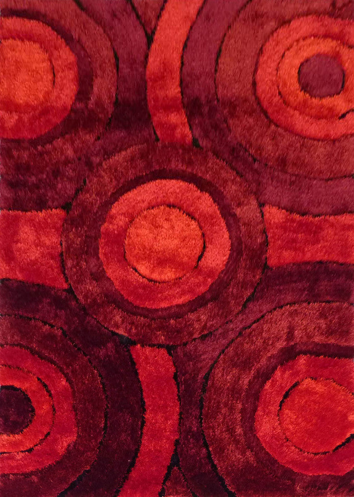 Geometric Shaggy Design Red Hand-Tufted Area Rug, 5'x7'