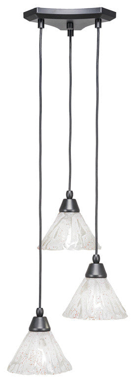 Europa 3-Light Cluster Pendalier, Matte Black/Italian Ice