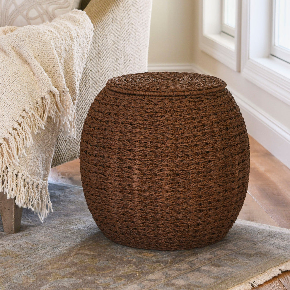 Handwoven Paper Rope Barrel Wicker Storage Basket Side Table