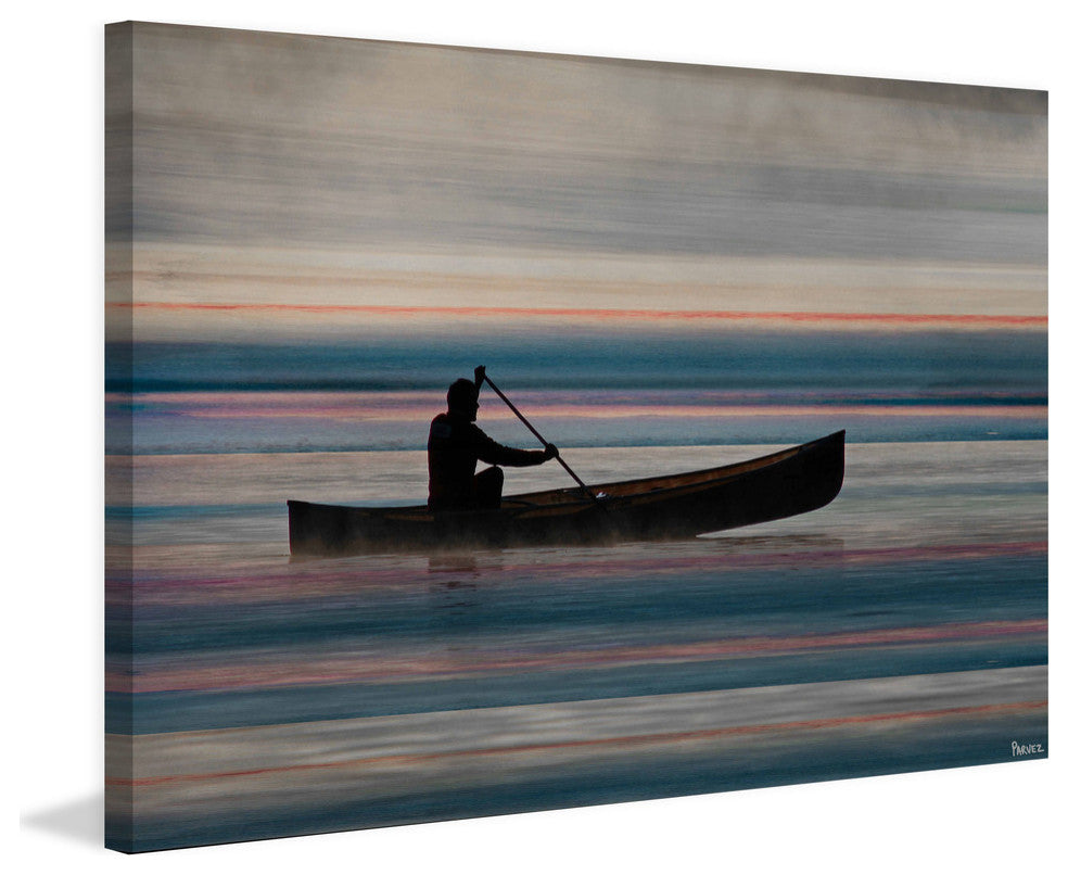 "Canoe on Lake" Fine Art Canvas Print, 18"x12"