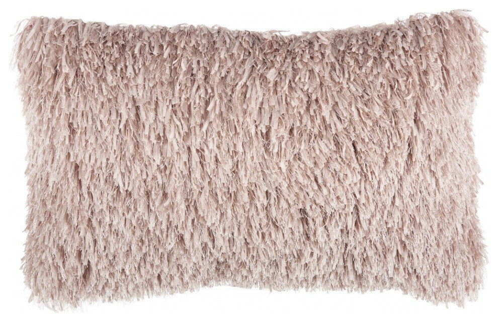 Long Blush Pink Shag Throw Pillow