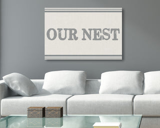 'Our Nest Flour Sack Typography', Stretched Canvas, 24"x1.5"x30"