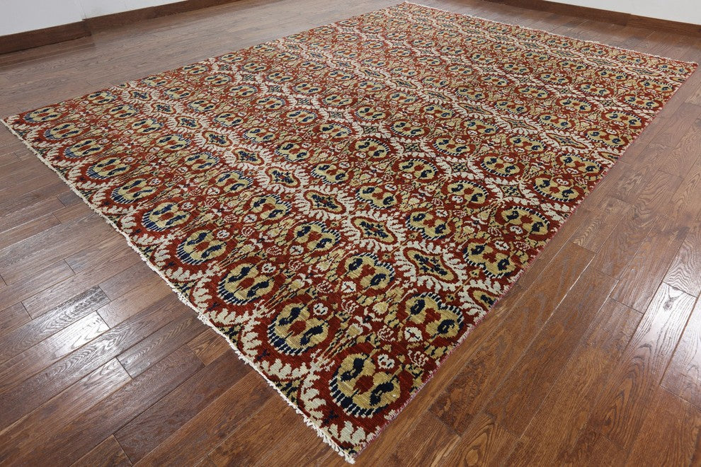 Ikat Modern Multicolor Hand-Knotted Oriental Wool Rug, 10'x14'