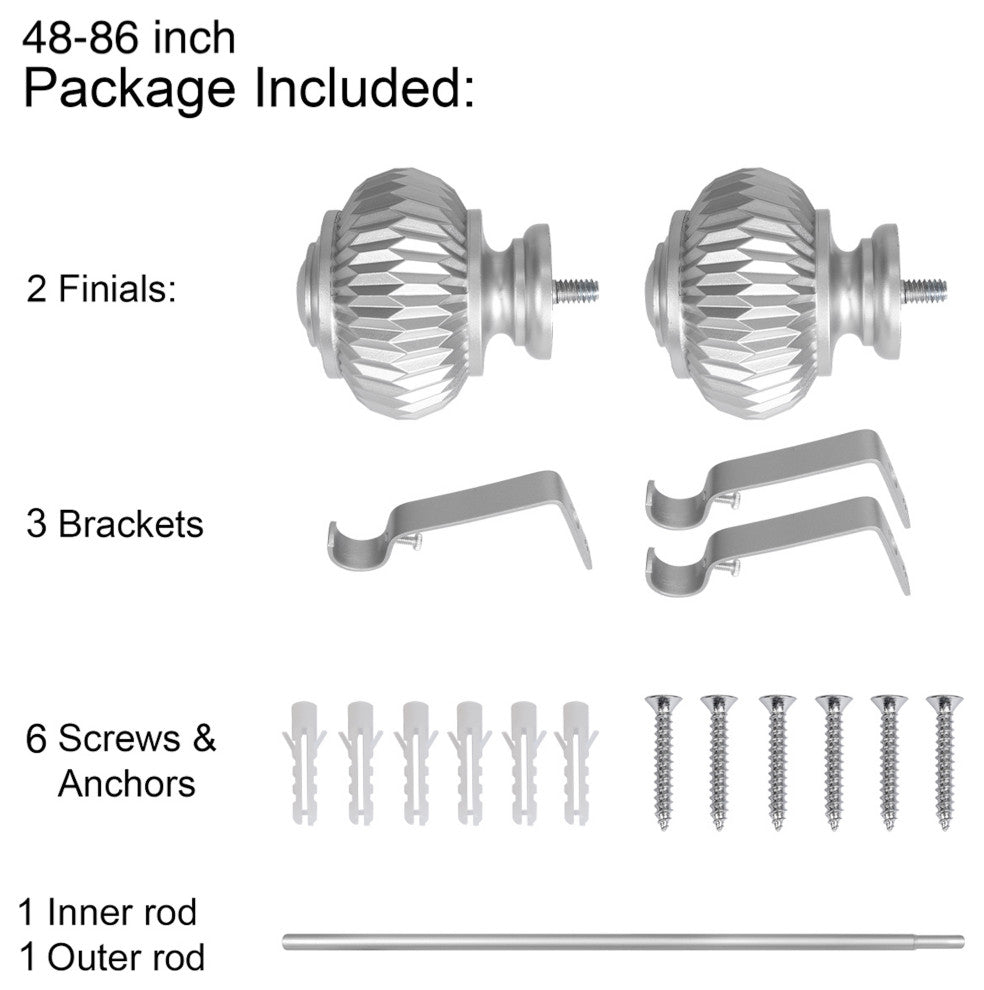 UTOPIA ALLEY 3/4" Curtain Rod, Adjustable Curtain rods for Windows, Nickel, 48"-86"