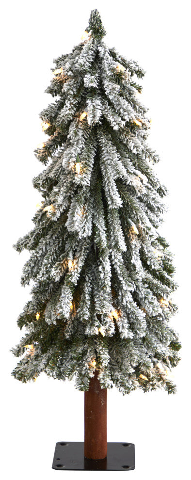 3' Flocked Grand Alpine Faux Xmas Tree W/Lights & Bendable Branches