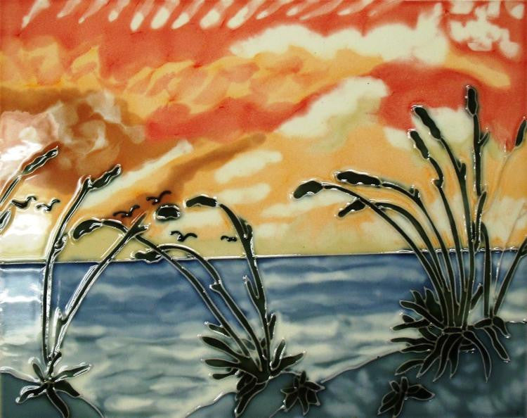 Seaside Sand Dune Beach Cattails 8 X 10 Inches Rectangle Ceramic Tile