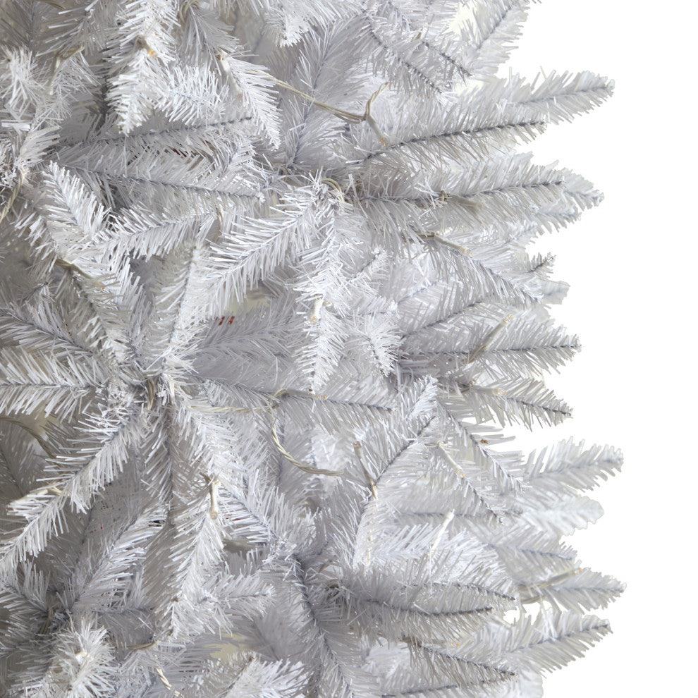8' Slim White Faux Xmas Tree W/400 Warm White Lights & 1348 Bendable Branches