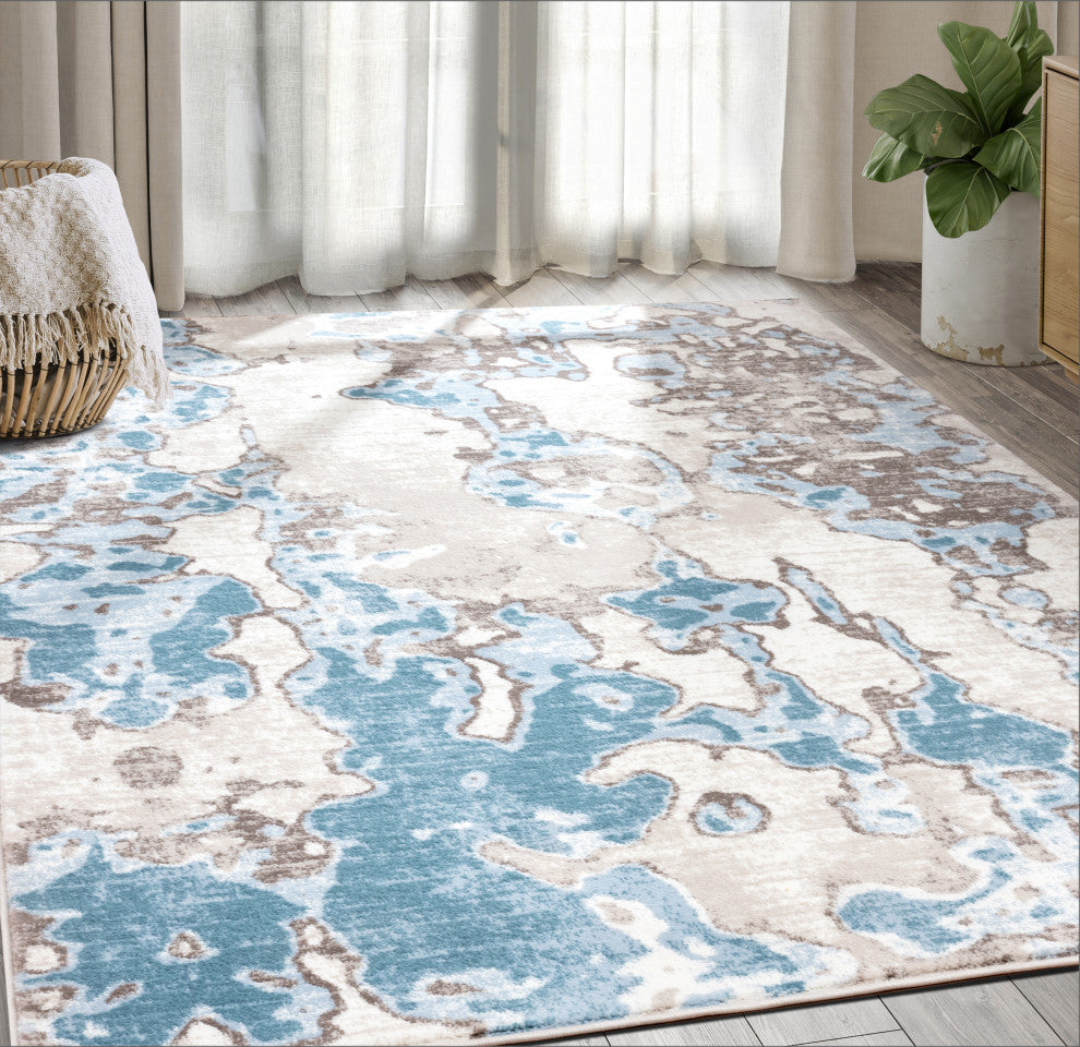 Abani Arto Collection ART180A Teal Beige Abstract Art Area Rug