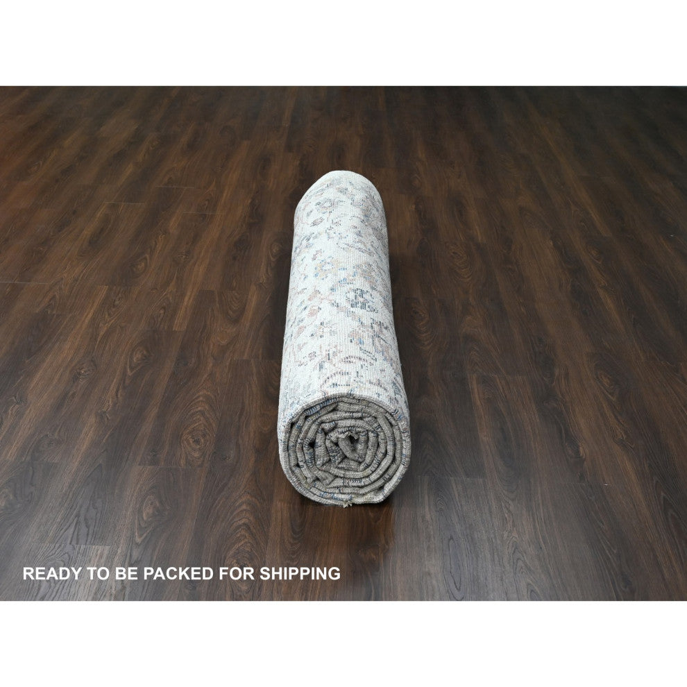 Ivory Wool Pile Natural Dyes Mahal Design Hand Knotted Oriental Rug 12'1"x14'9"