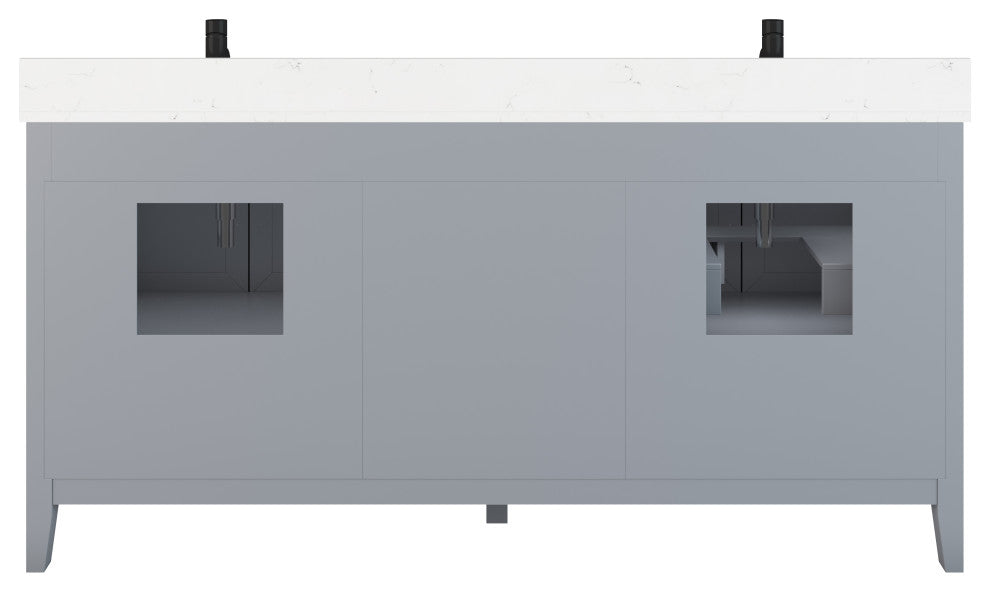 Houston 72" Double Vanity With Power Bar and Drawer Organizer, Oxford Gray