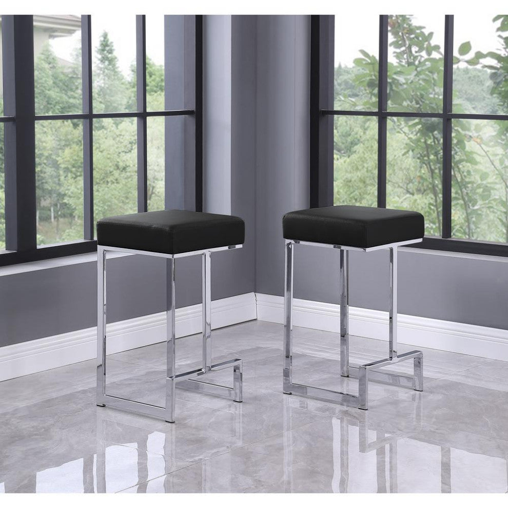 Dorrington Faux Leather Backless Counter Height Stool In Black/Silver (Set...