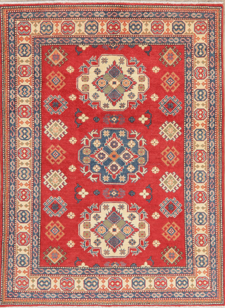 Oriental Kazak Traditional Hand Made Pakistani Area Rug, Red, 6'8"x4'11