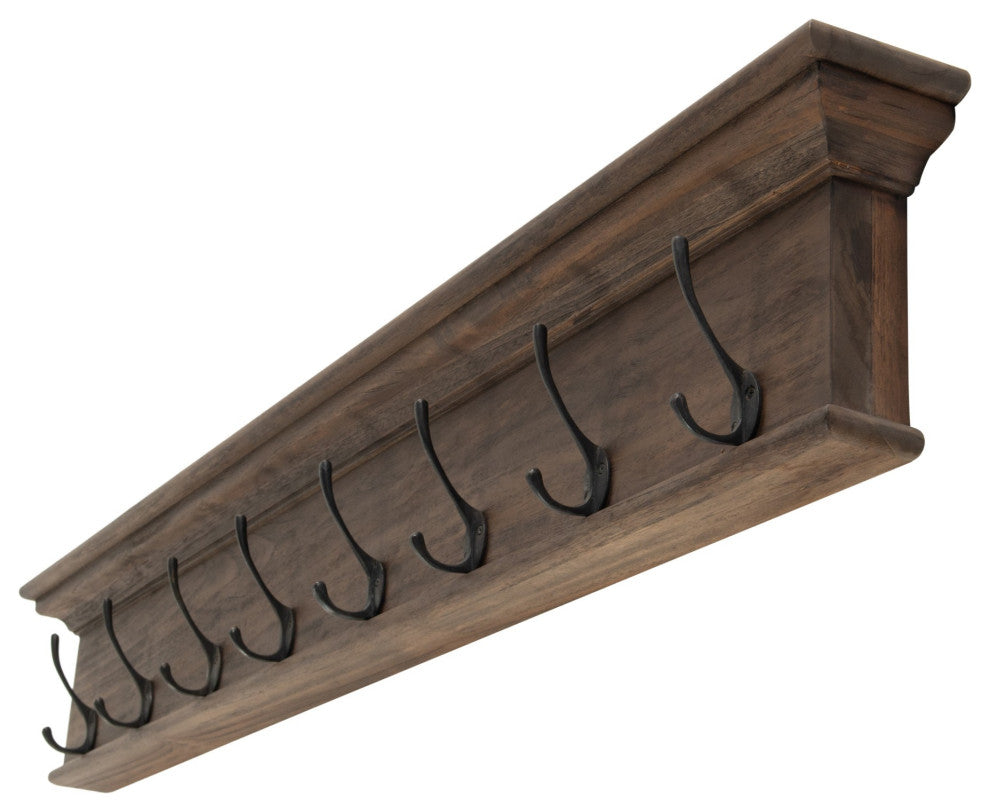 Rustic Dark Wood Eight Hook Hanging Coat Rack
