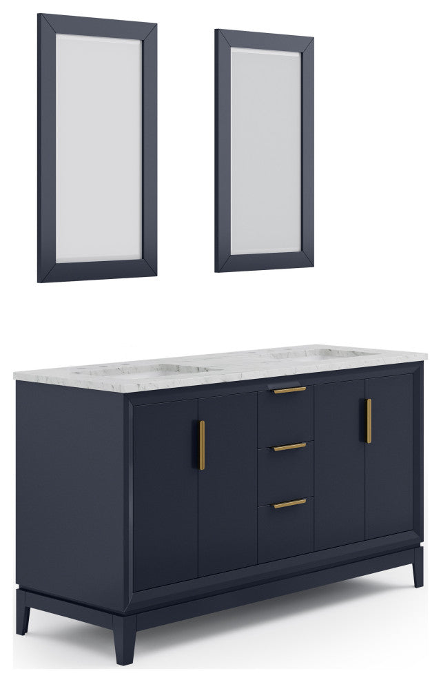 Elizabeth 60" Double Sink Carrara White Marble Vanity, Monarch Blue