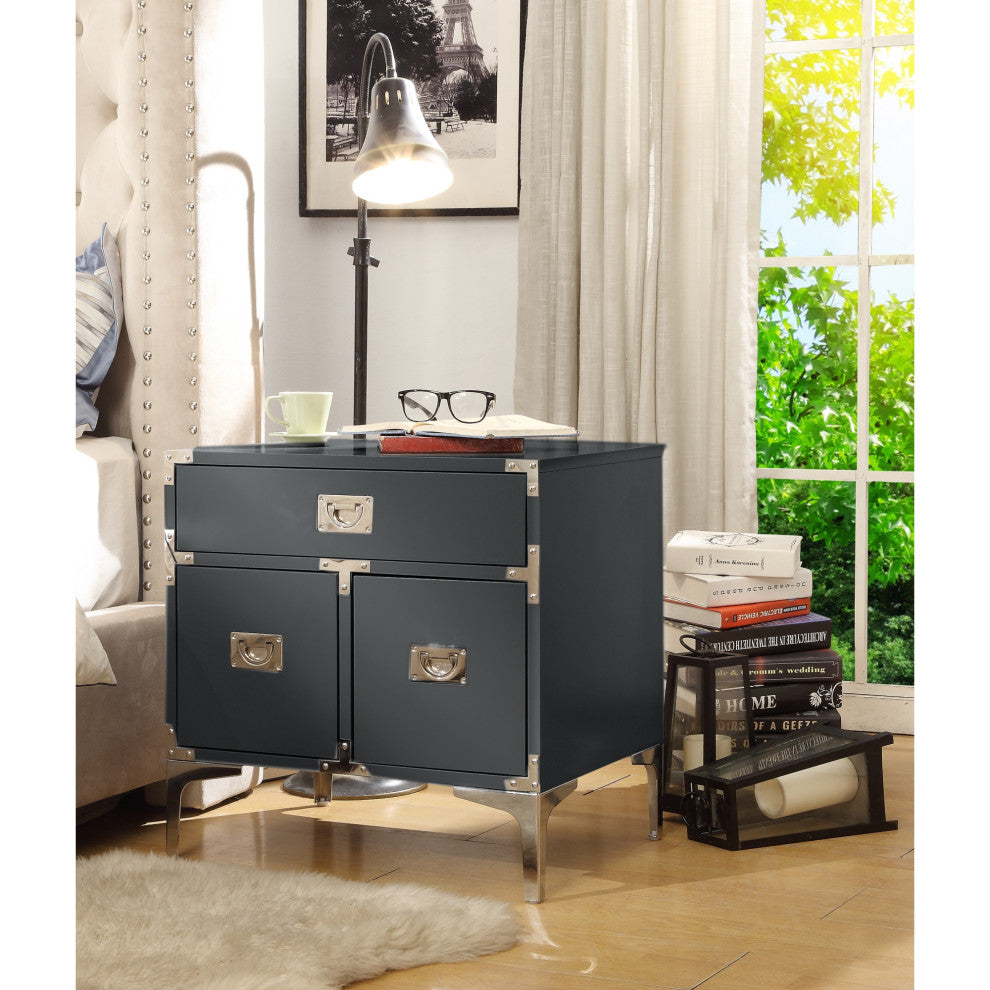 Monica Modern Lacquer Finish Chrome Metal Leg Side Table, Dark Grey