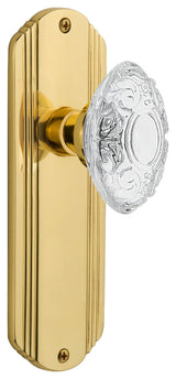 Deco Plate Passage Crystal Victorian Knob, Unlacquered Brass, 2.375"