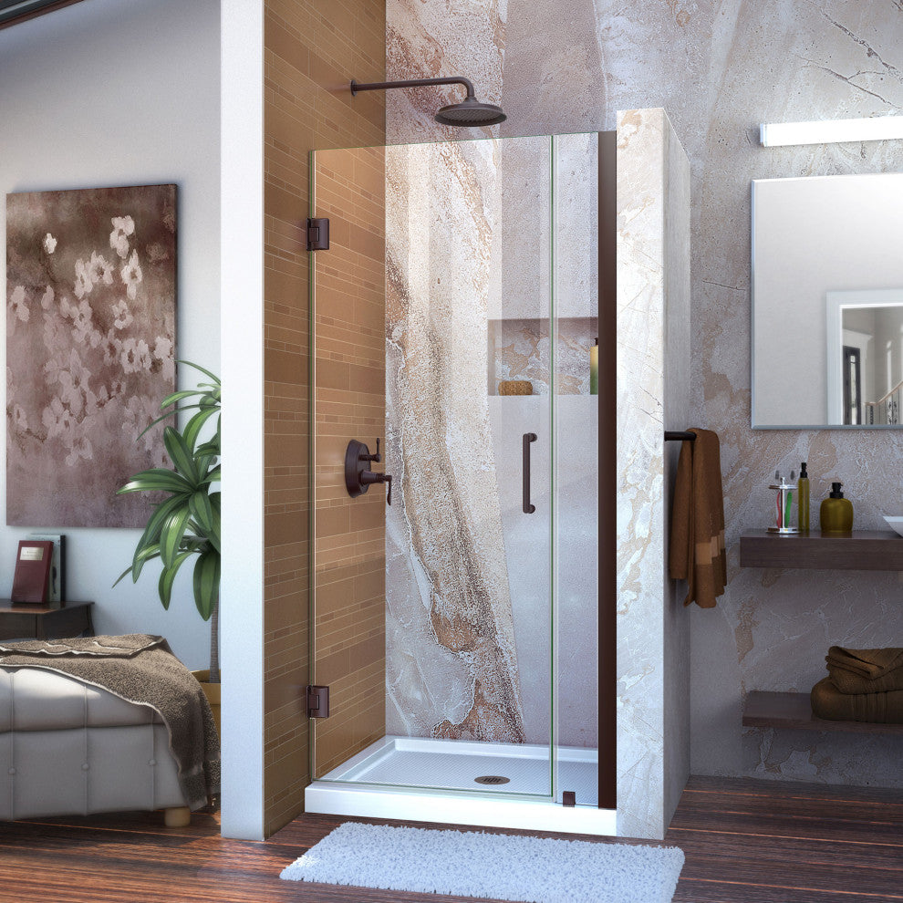 DreamLine Unidoor Frameless Hinged Shower Door, Oil Rubbed Bronze, 31" to 32"