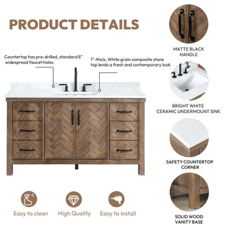 Javier Bath Vanity, Composite Stone Top, Antique Gray, 60", Single Vanity, No Mirror