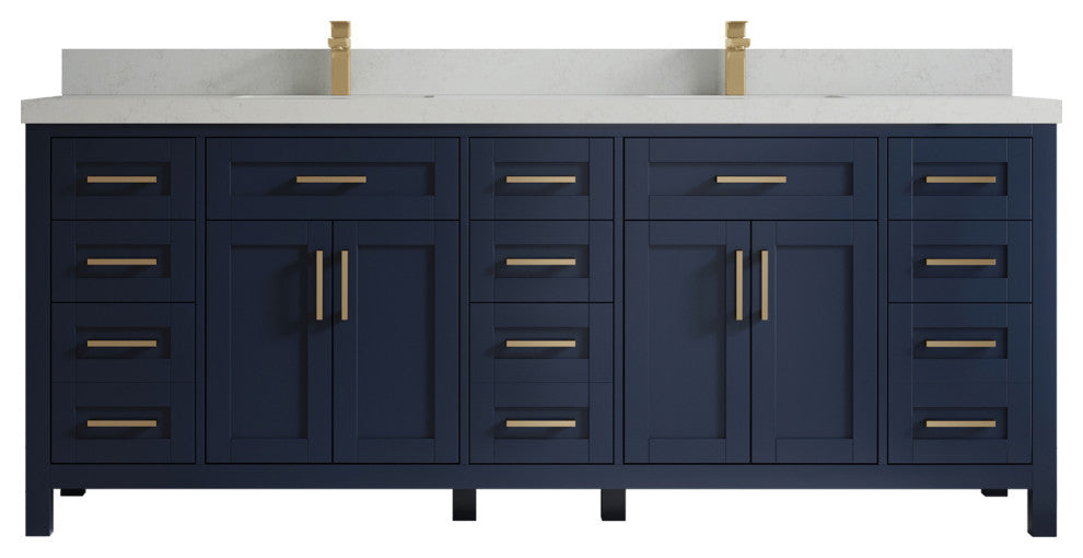 Cambridge 84 Double Sink Bath Vanity in Hale Navy Blue 2" Carrara Quartz