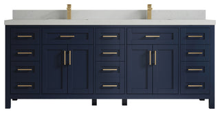Cambridge 84 Double Sink Bath Vanity in Hale Navy Blue 2" Carrara Quartz