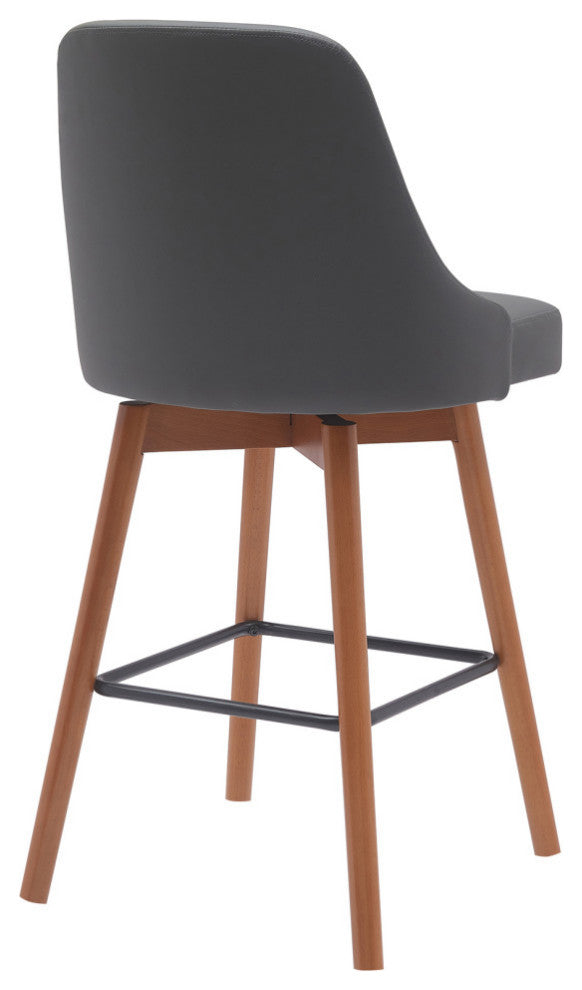 Sicily Swivel Walnut Wood Counter Stool, Gray Faux Leather, 26"