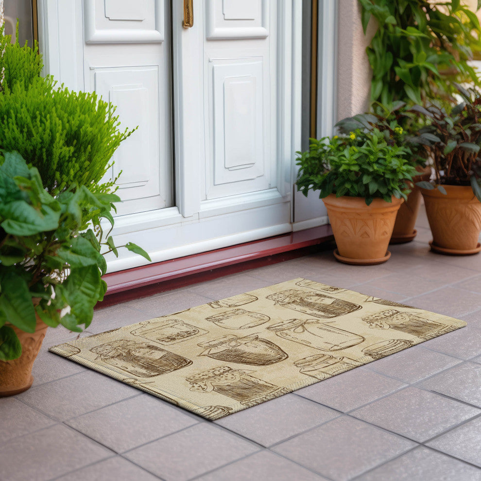 Indoor/Outdoor Kendall KE18 Parchment Machine Washable 1'8" x 2'6" Rug