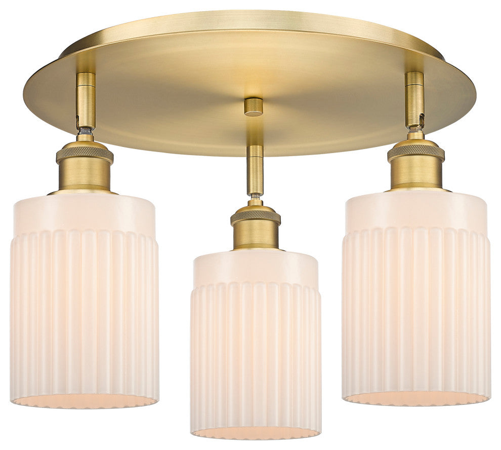 Hadley-3 Light 16" Flush Mount-Brushed Brass, Matte White Glass Shade