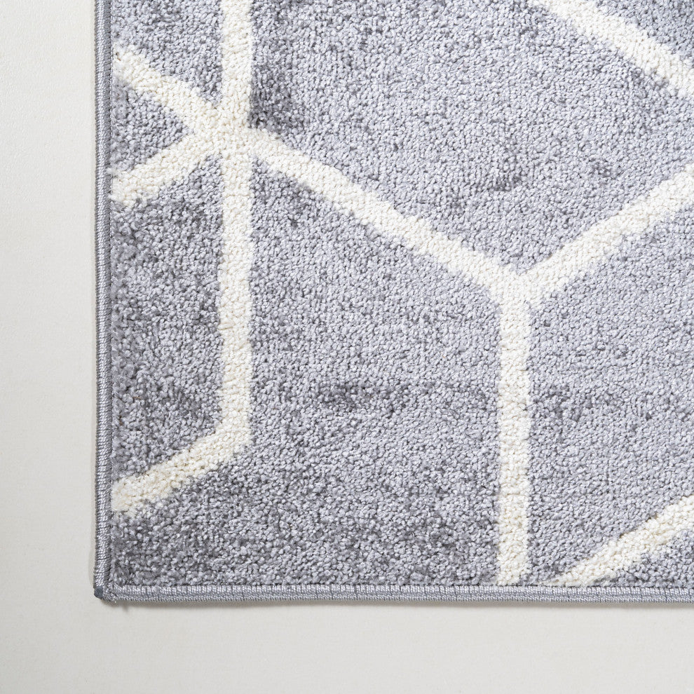 Tumbling Blocks Modern Geometric Light Gray/White 3'x5' Area Rug