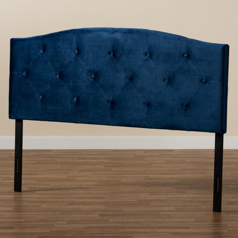Navy Blue Velvet Fabric Upholstered King Size Headboard