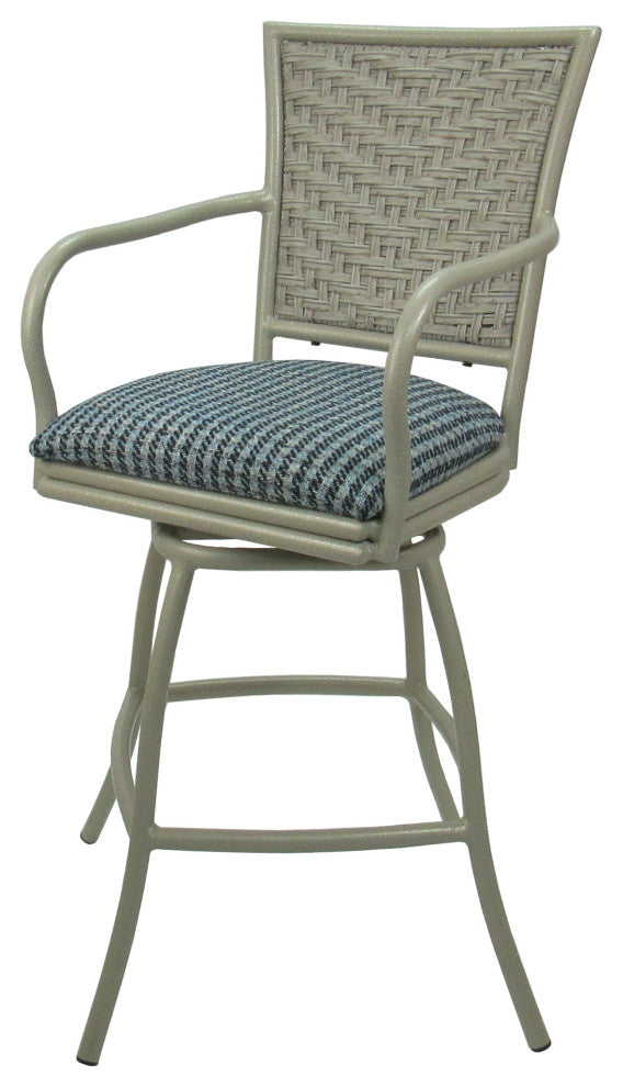 Outdoor/Indoor Swivel Bar Stool, Erin on Beige Frame, Set of 3, Coco Indigo Blue, 34"