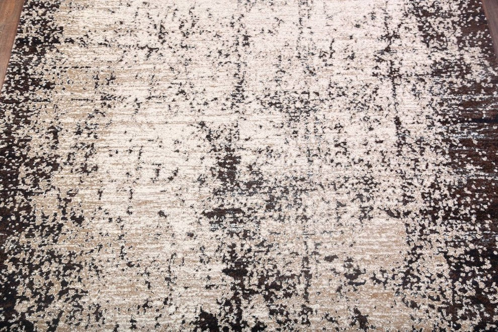 Transitional Distressed Oriental Stripes Area Rug, Beige, 6x9''