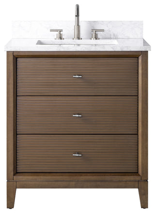 Vanity Art Bathroom Vanity with Engineered Marble Top and Sink, Walnut, 30", Brushed Nickel