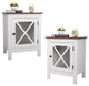2 Set Wood Nightstand with Glass Door in White