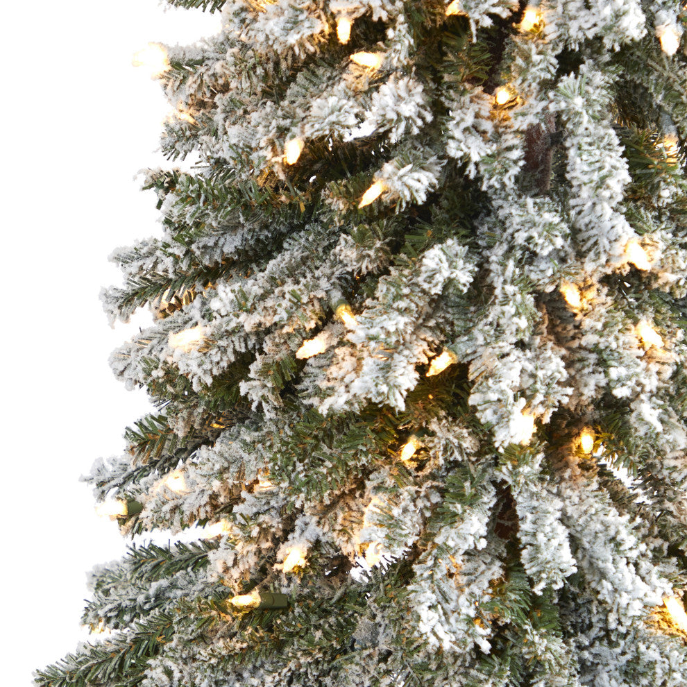 7' Flocked Grand Alpine Faux Xmas Tree W/Lights, Bendable Branches