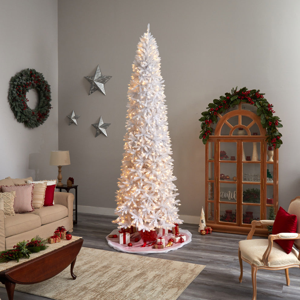T3365 11 Slim White Artificial Christmas Tree With 950 Warm White LED Lights