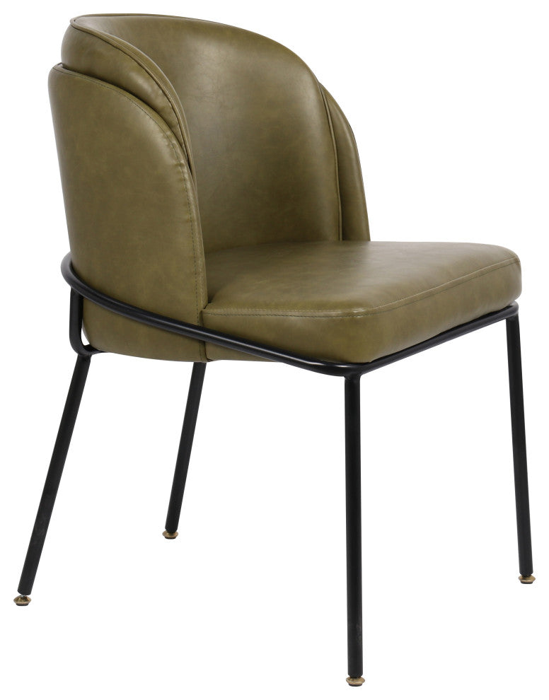 Jagger Vegan Leather Upholstered Dining Chair, Set of 2, Olive, Matte Black Finish