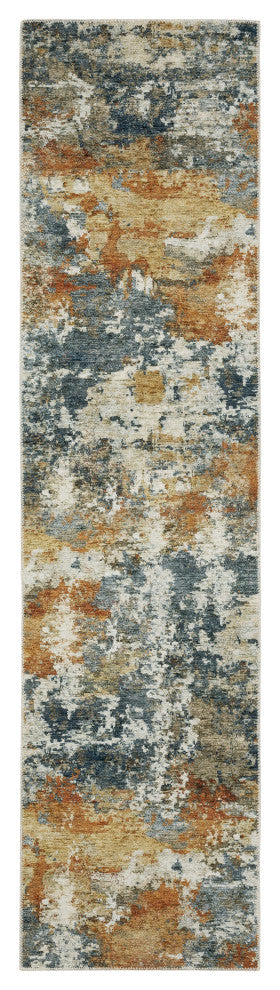 Michaela Machine Washable Abstract Orange/ Blue Area Rug, Orange, 2'x8'