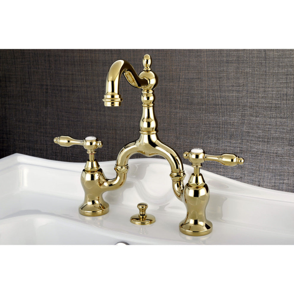 Kingston Brass Bridge Bathroom Faucet With Brass Pop-Up, Polished Brass